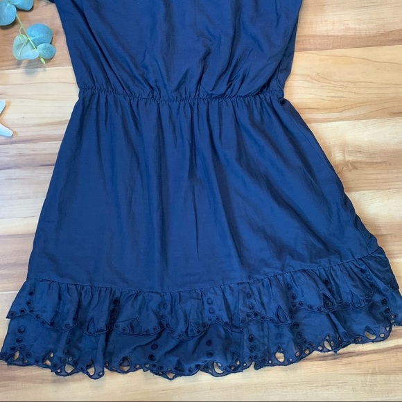 Kas New York Women’s Navy Blue One Shoulder Eyelet Ruffle Dress, Size Medium - Picture 9 of 12